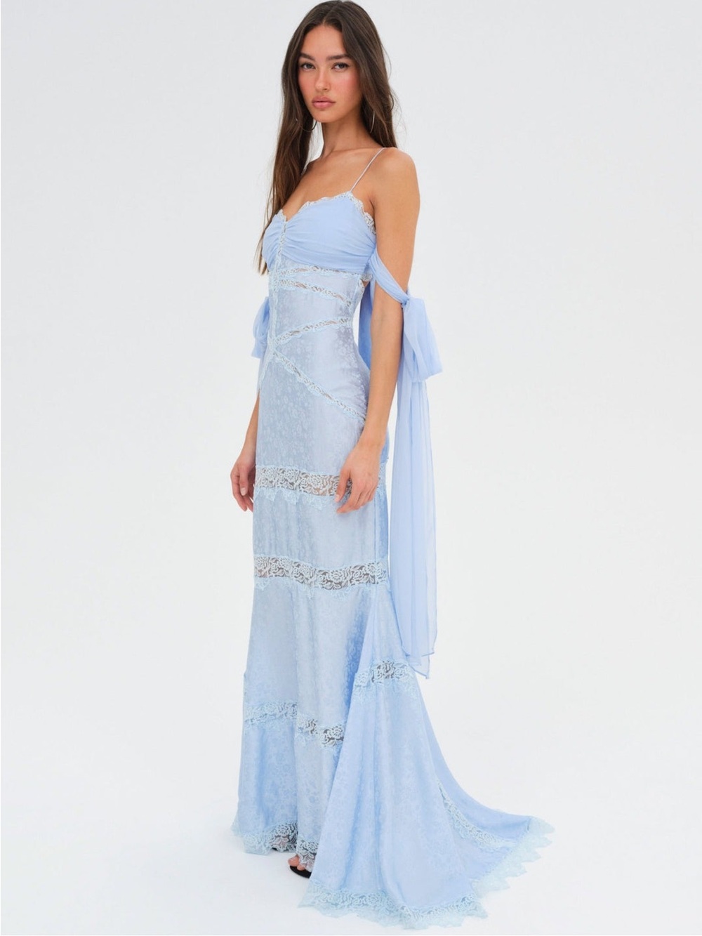 $729 NWT For Love And Lemons “Rita” Lace Gown in Blue Sz Medium